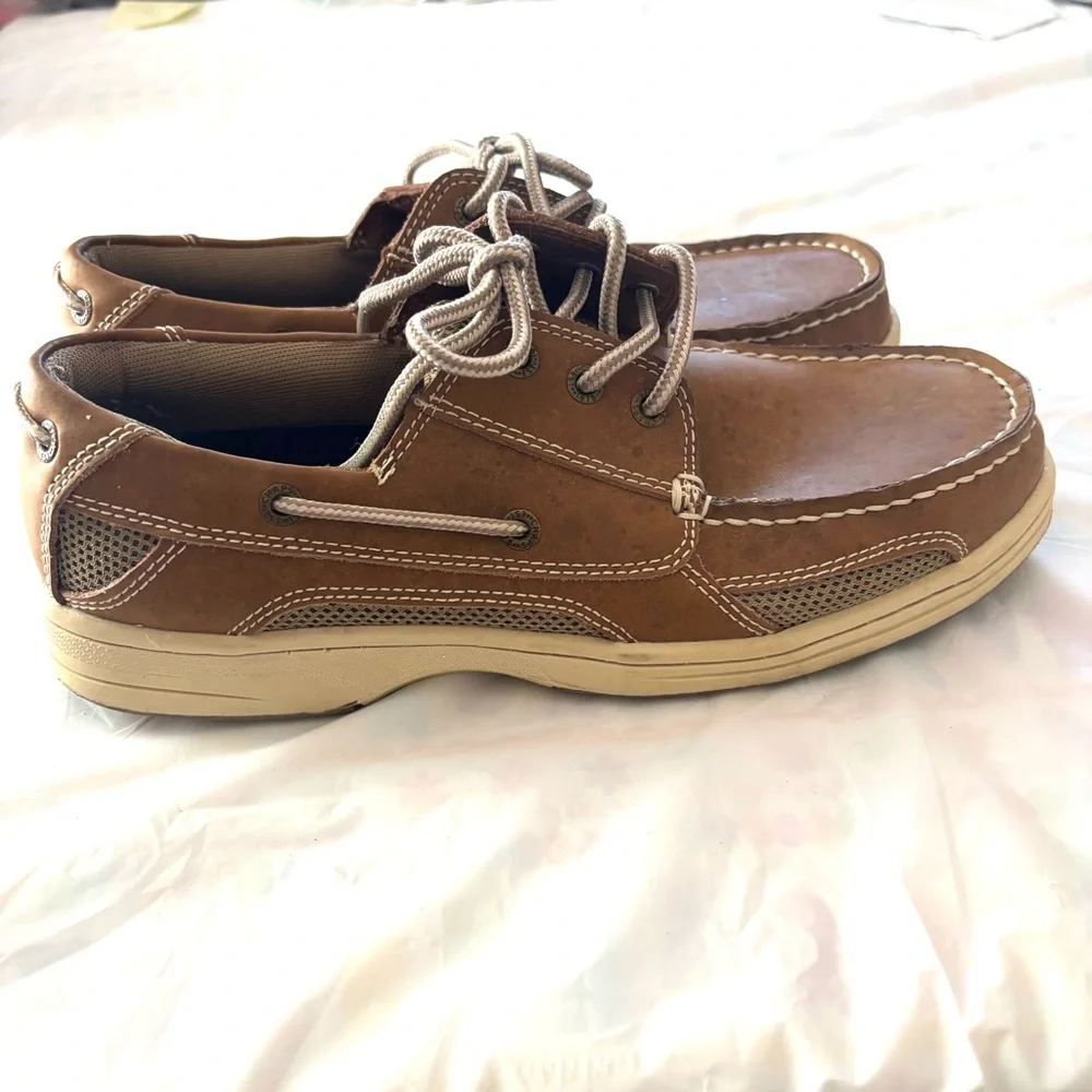Chaps Classic Boat Shoes Camel Tan SZ 8.5 M Worn 1X